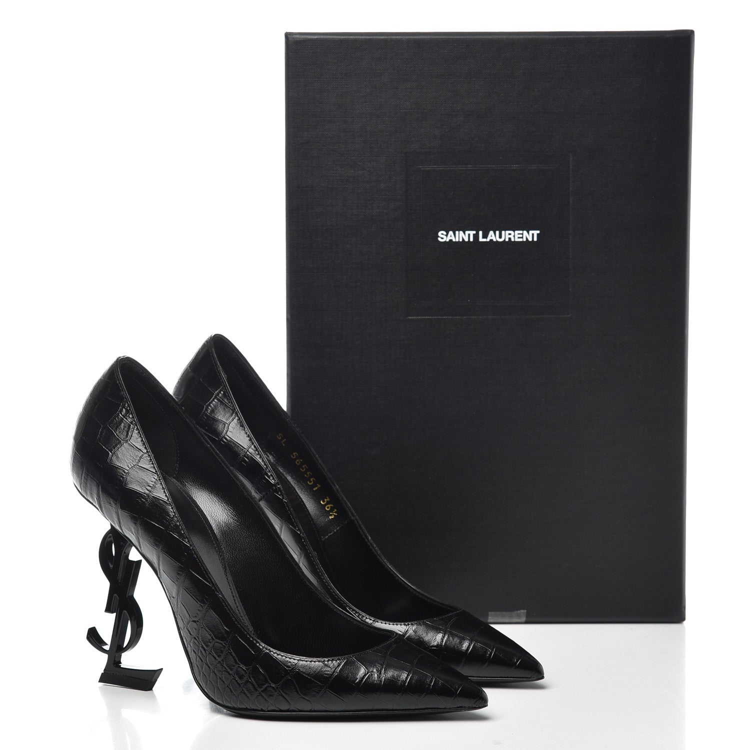 Saint Laurent Calfskin Crocodile Embossed Opyum 110 Pumps 36.5 Black 9 of 9