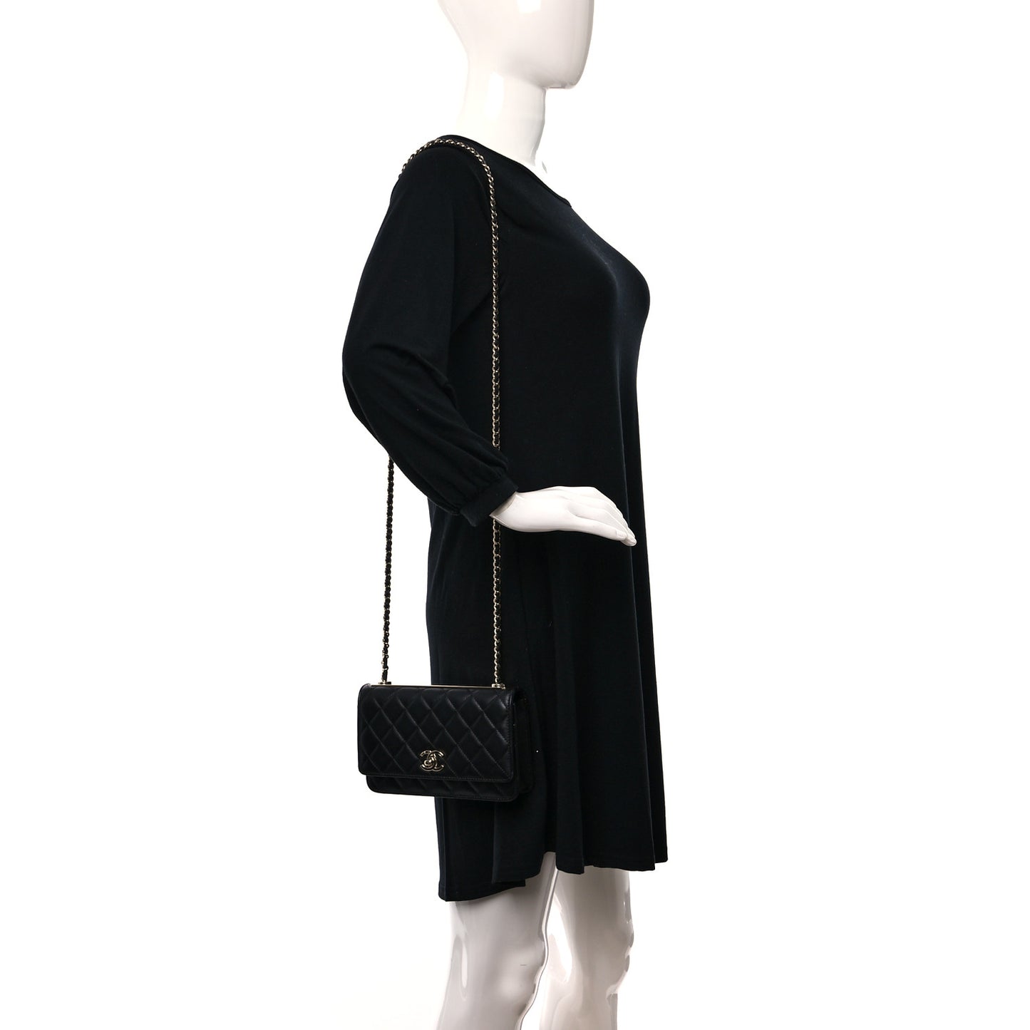 Lambskin Quilted Trendy CC Wallet On Chain WOC Black