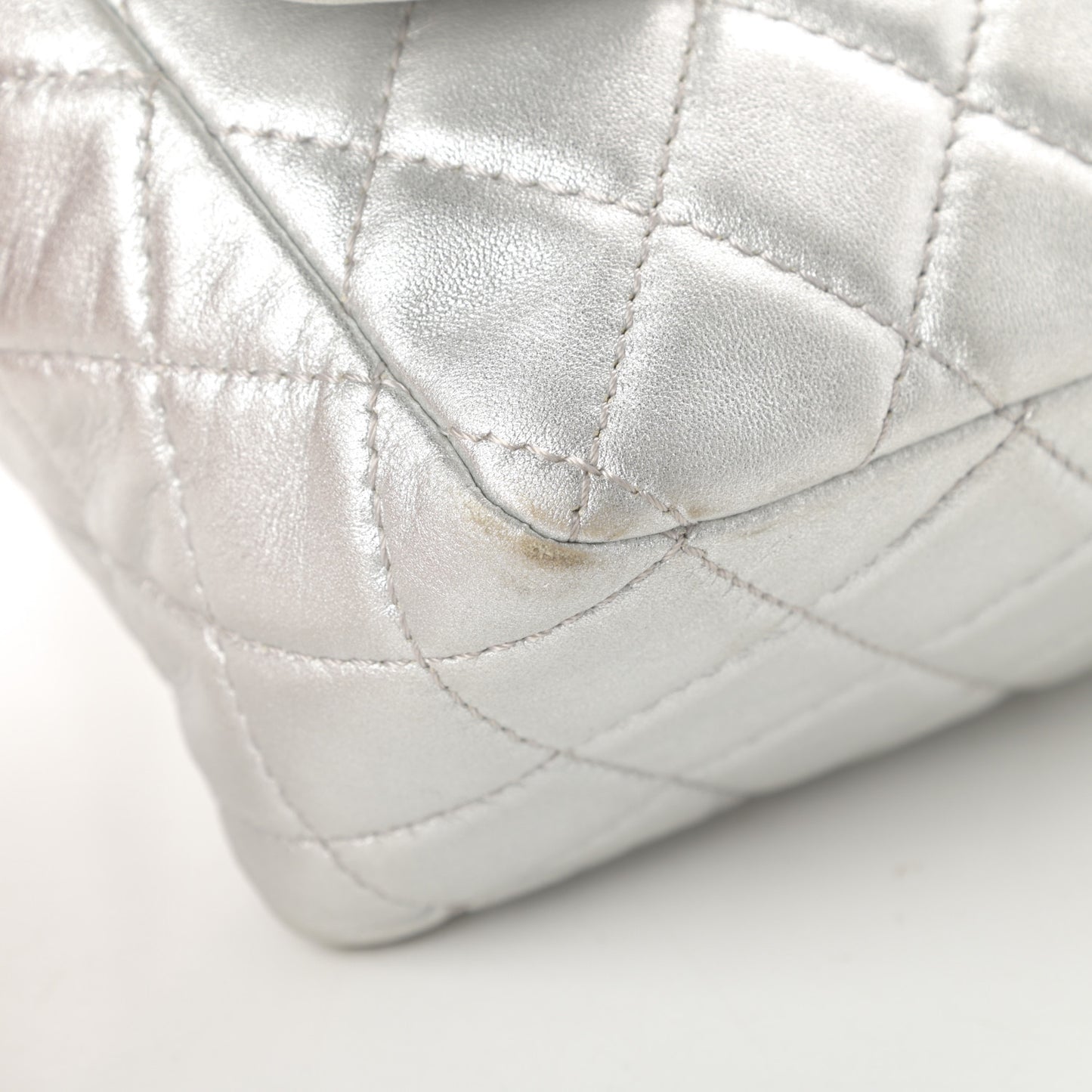 Metallic Lambskin Quilted Jumbo Single Flap Silver