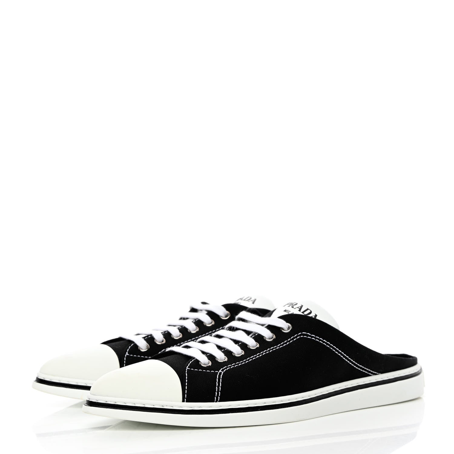 Prada Nylon Gabardine Point-Toe Sneaker Mules 40 Black 6 of 18