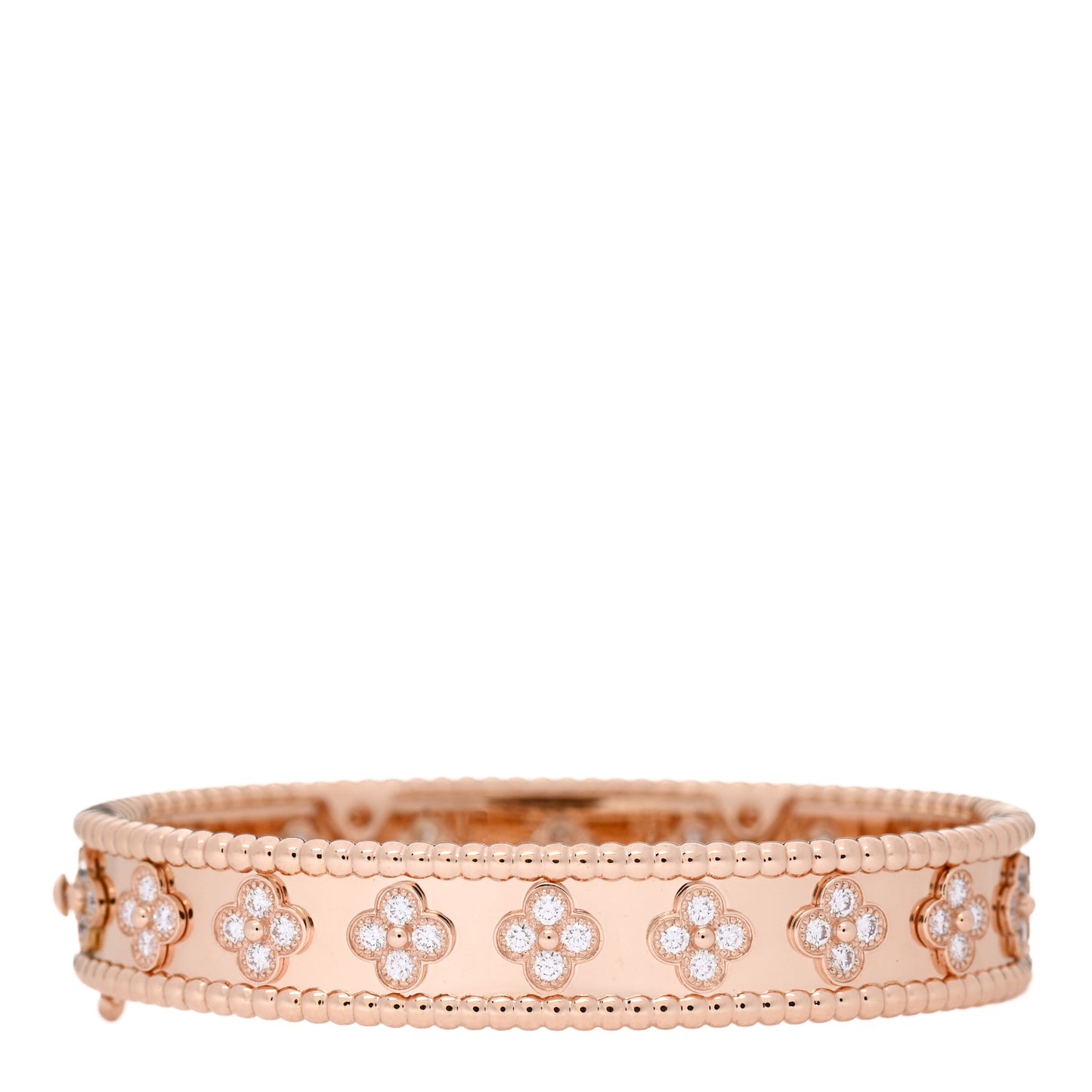 18K Rose Gold Diamond Perlee Clovers Bangle Bracelet XS