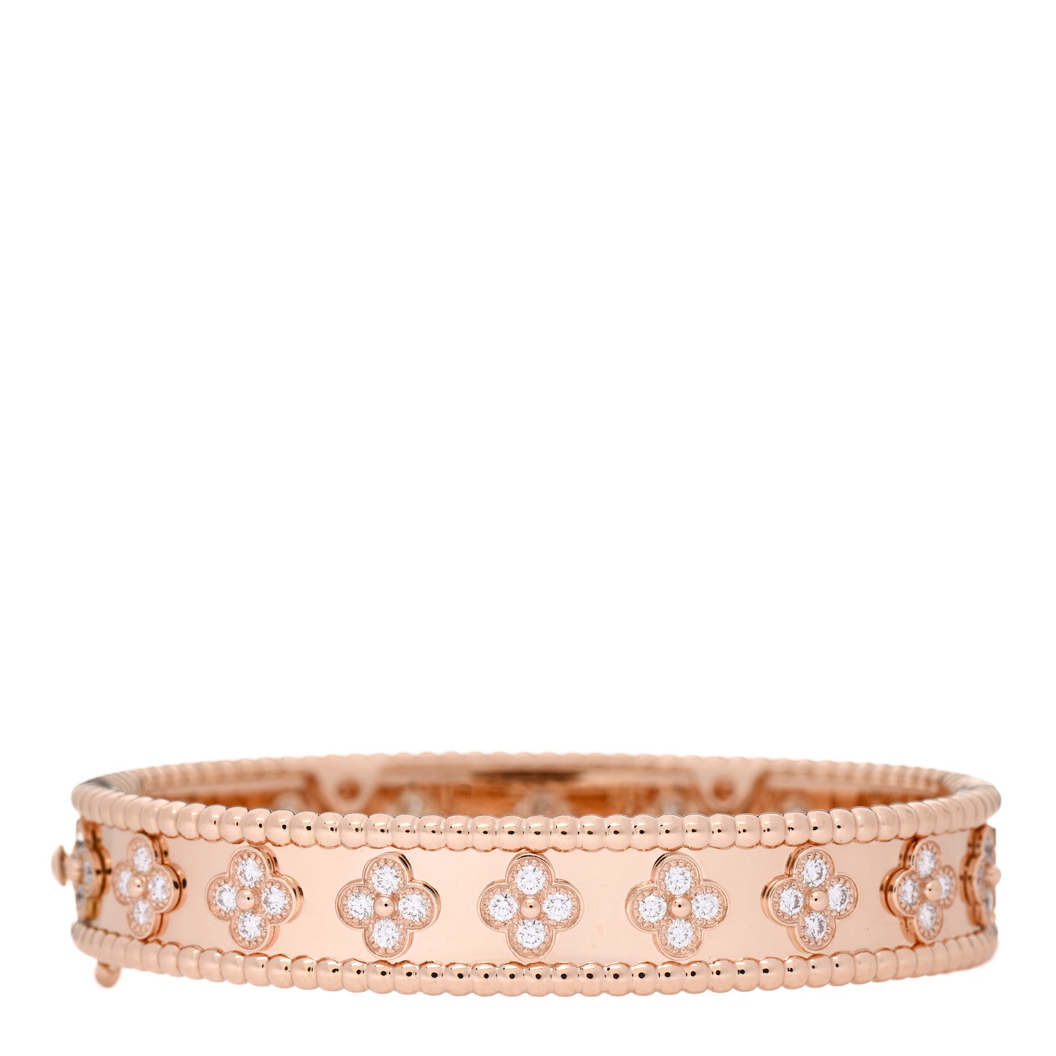 Van Cleef & Arpels 18K Rose Gold Diamond Perlee Clovers Bangle Bracelet XS 1 of 4