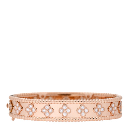 Van Cleef & Arpels 18K Rose Gold Diamond Perlee Clovers Bangle Bracelet XS 1 of 4