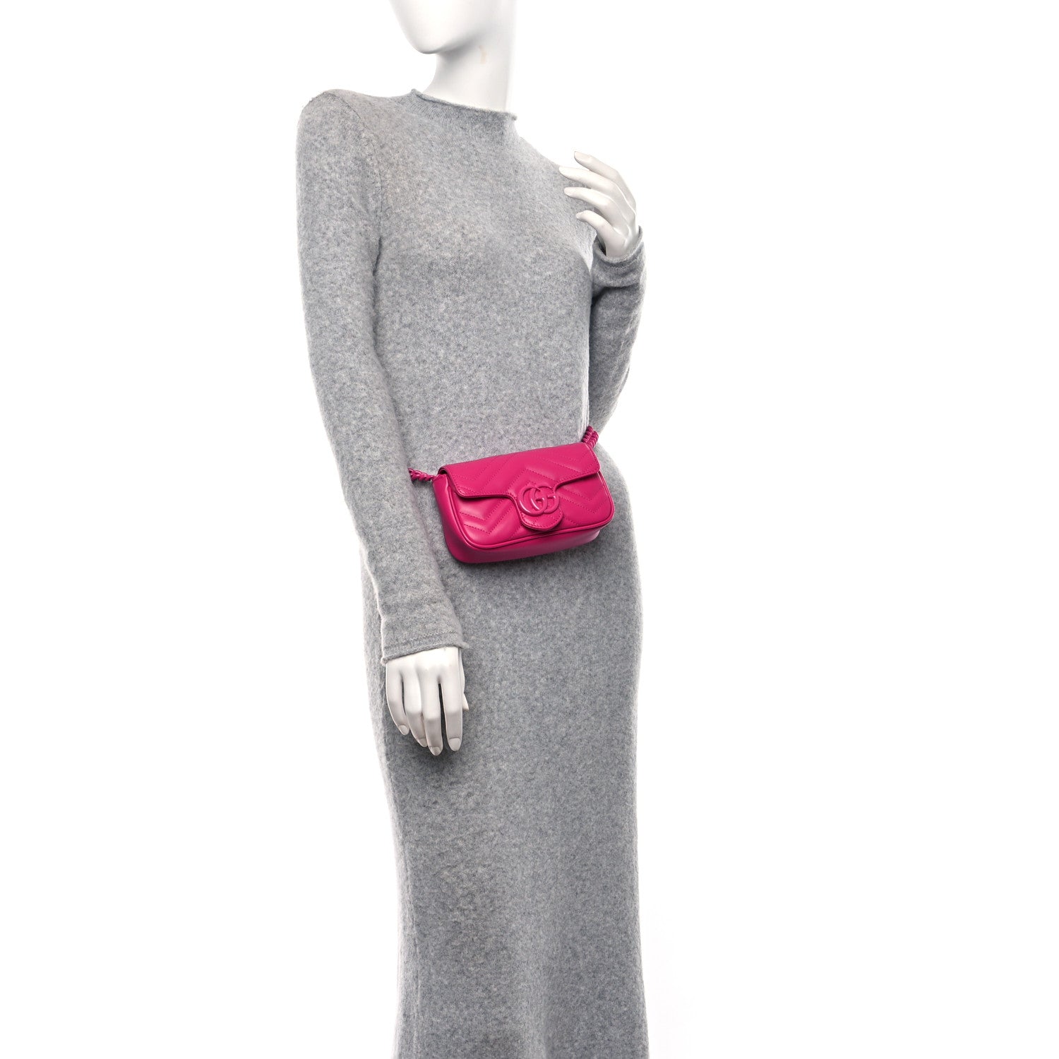 Gucci Calfskin Matelasse Monochrome GG Marmont Chain Belt Bag Classic Fuxia 2 of 10