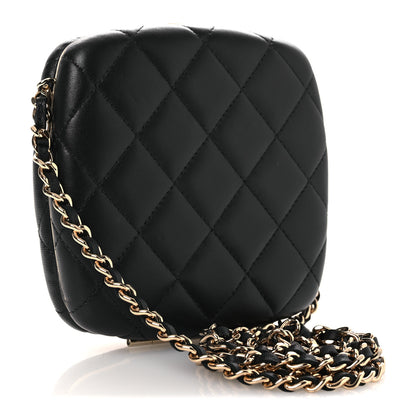 Chanel Lambskin Quilted Compact Vanity Case Purse With Chain Black 3 of 15