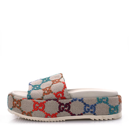 Gucci Linen Psychedelic Mini GG Monogram Angelina Platform 55mm Slide Sandals 36 Multicolor 1 of 14