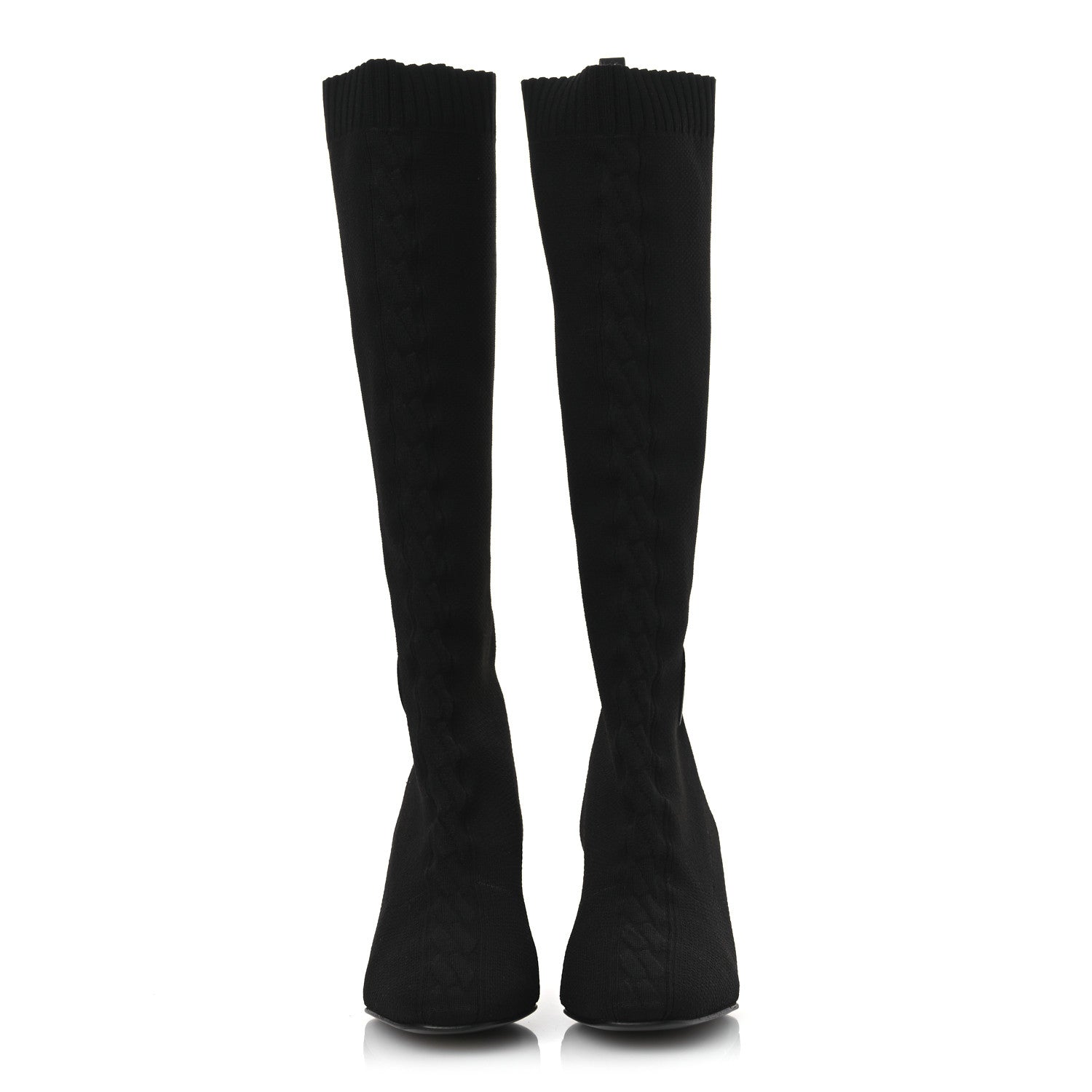 Hermes Knit Calfskin Fontaine 60 Boots 37.5 Black 3 of 11