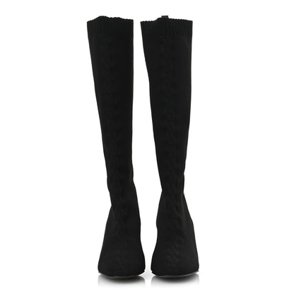 Hermes Knit Calfskin Fontaine 60 Boots 37.5 Black 3 of 11