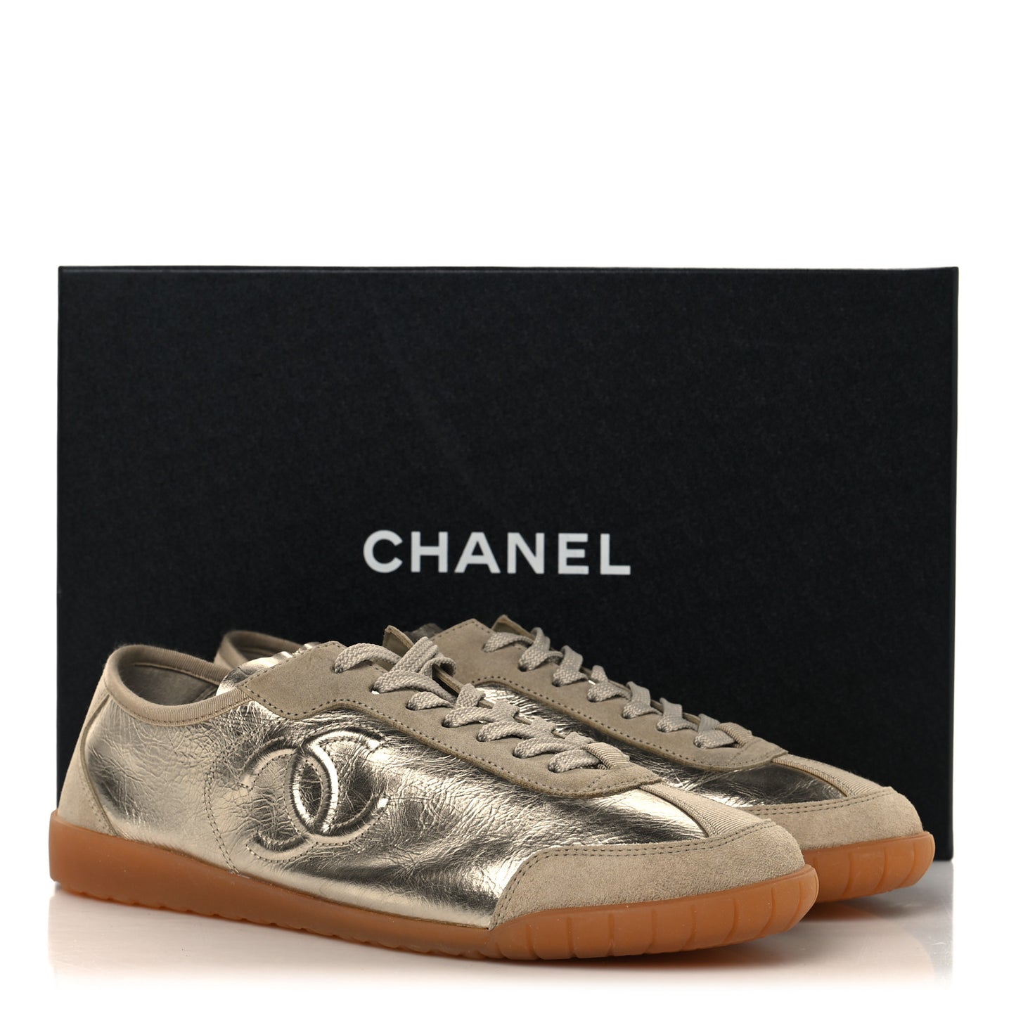 Laminated Crumpled Calfskin Womens CC Sneakers 40 Light Gold Beige