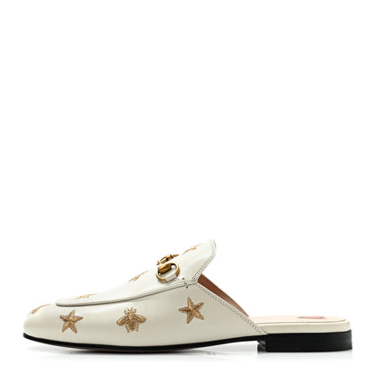 Gucci Goatskin Bee Star Embroidered Womens Princetown Slippers 38 Mystic White 1 of 8