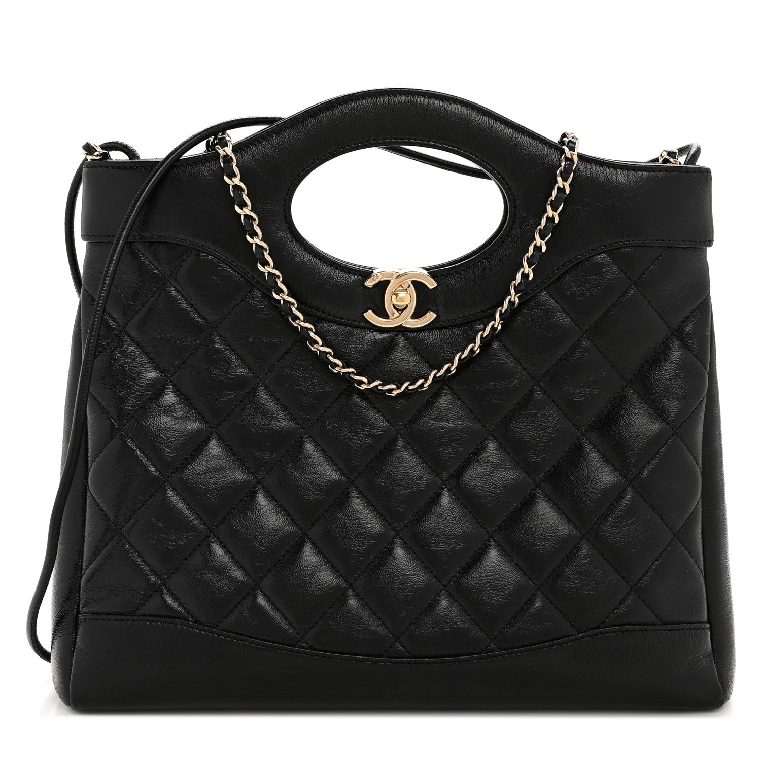 Chanel Shiny Crumpled Calfskin Quilted Small 31 Shopping Bag Black 1 of 14
