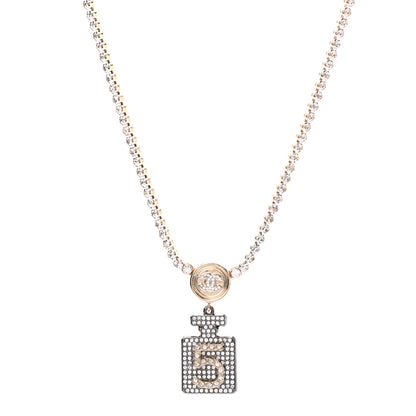 Chanel Crystal CC Perfume Bottle Necklace Gold 1 of 5
