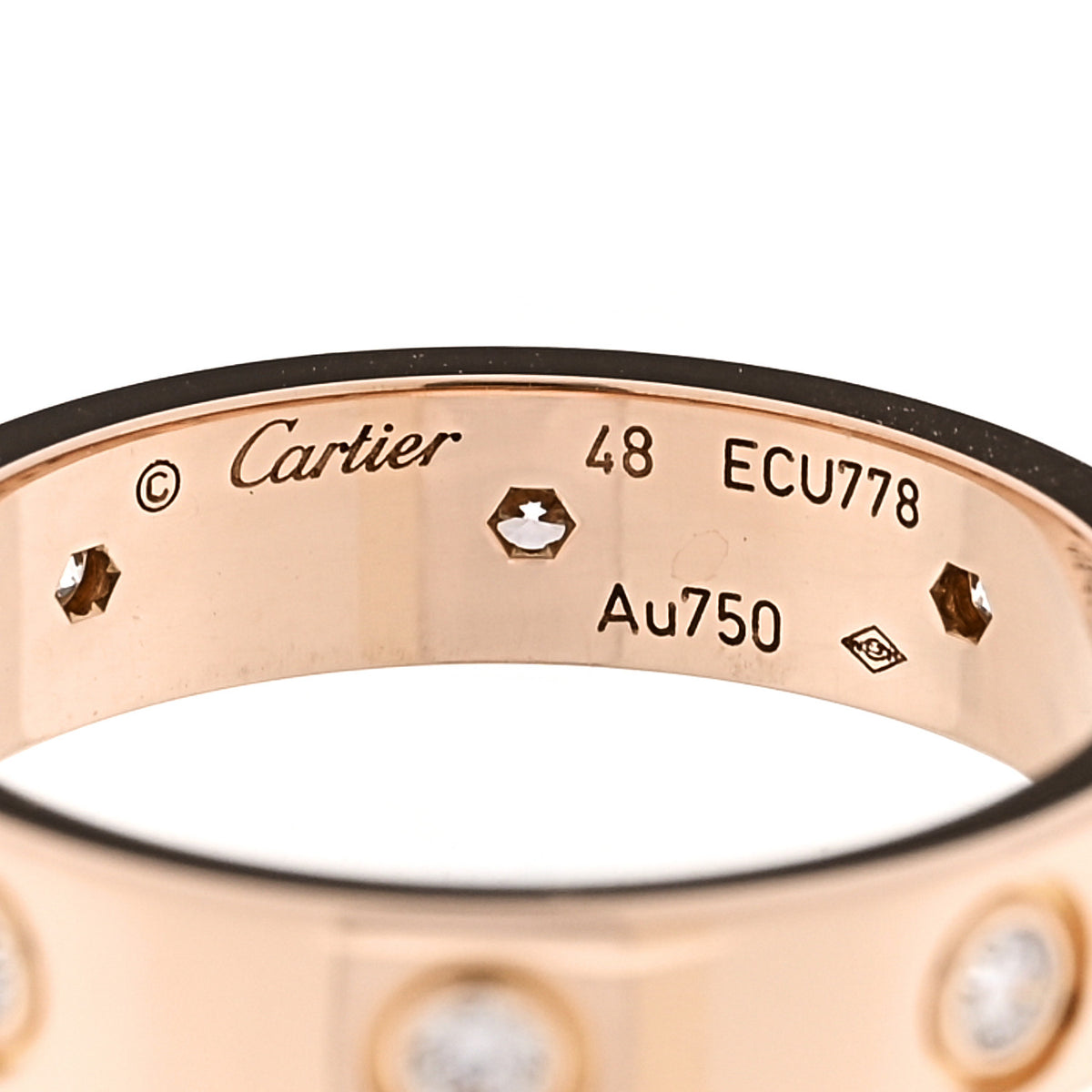 Cartier 18K Pink Gold 8 Diamond 4mm LOVE Wedding Band Ring 48 4.5 4 of 4