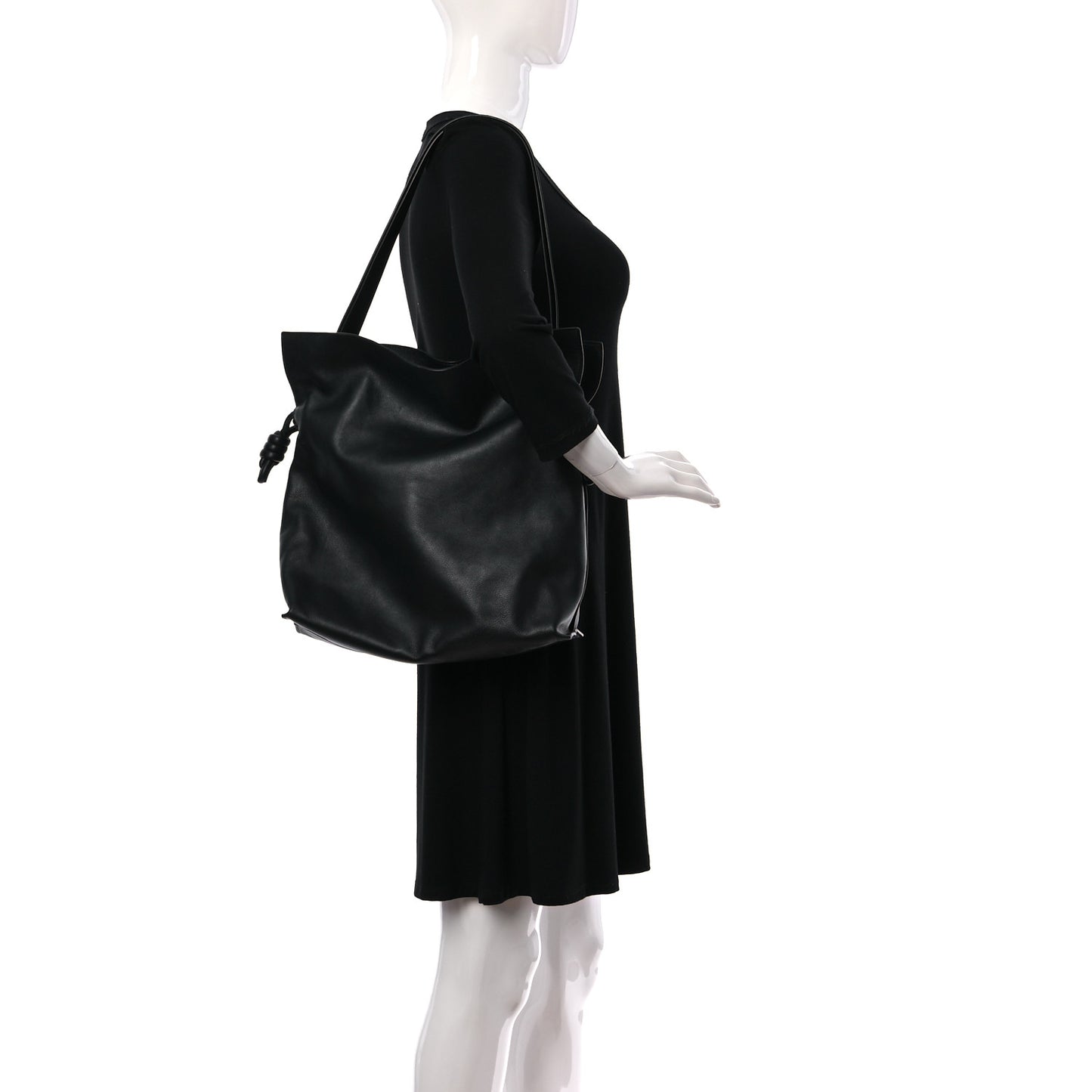 Calfskin Large Flamenco Knot Bag Black