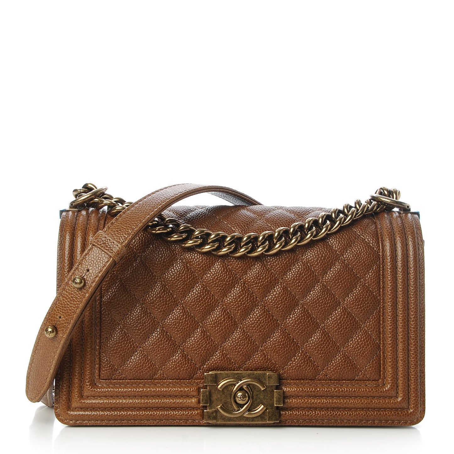 Caviar Quilted Medium Boy Flap Light Brown