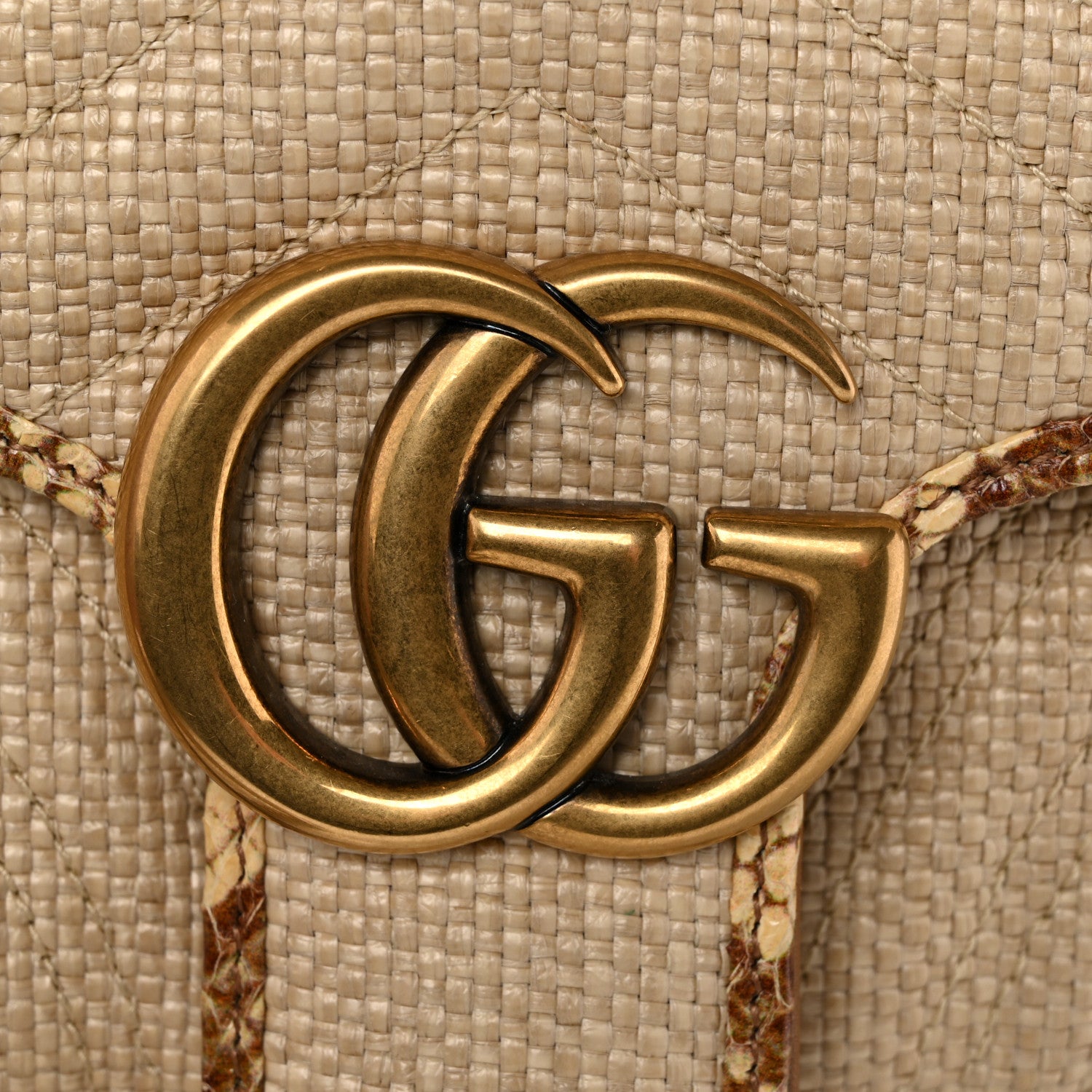 Gucci Raffia Elaphe Matelasse Small GG Marmont Shoulder Bag Natural Cream Brown 14 of 14