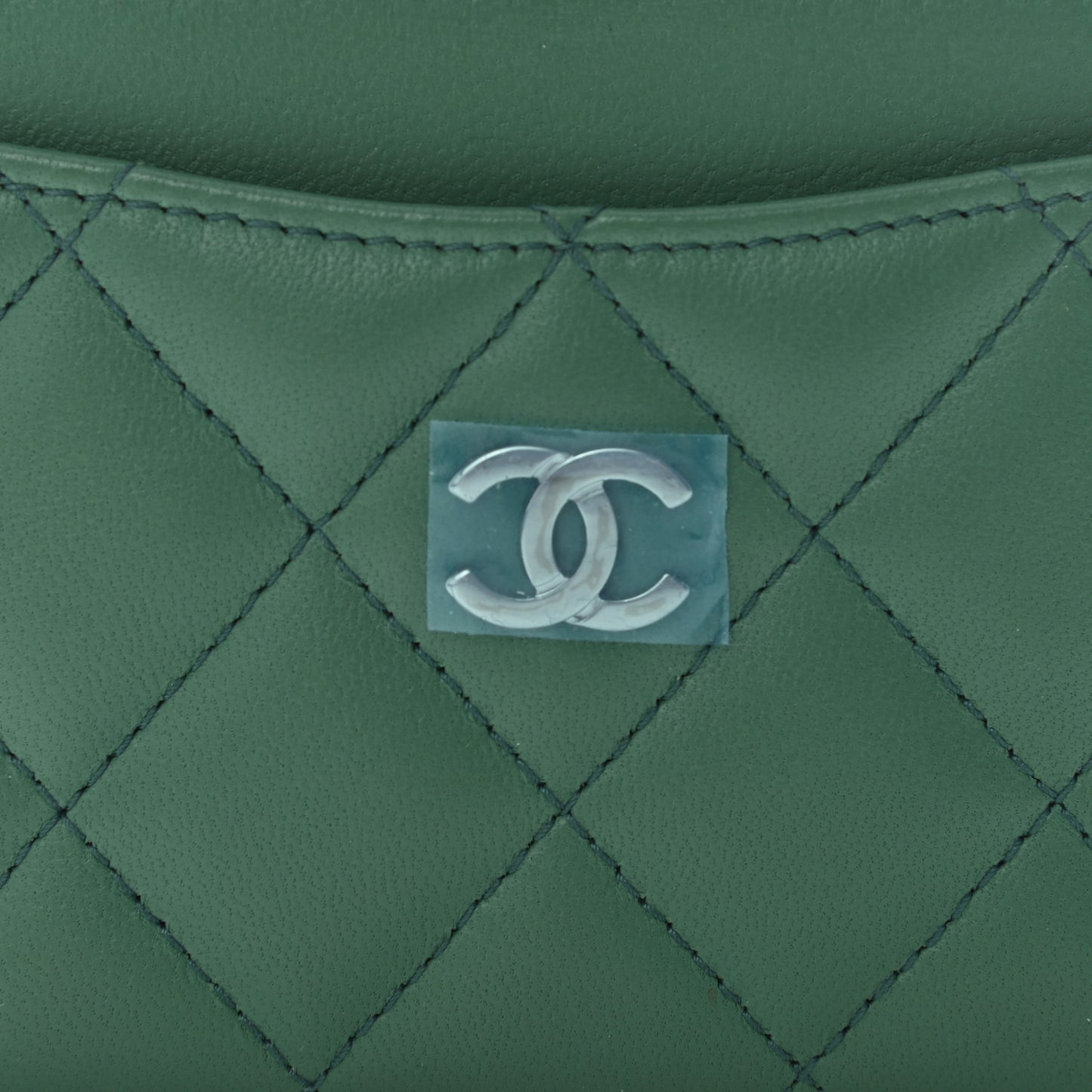 Lambskin Quilted Card Holder Green