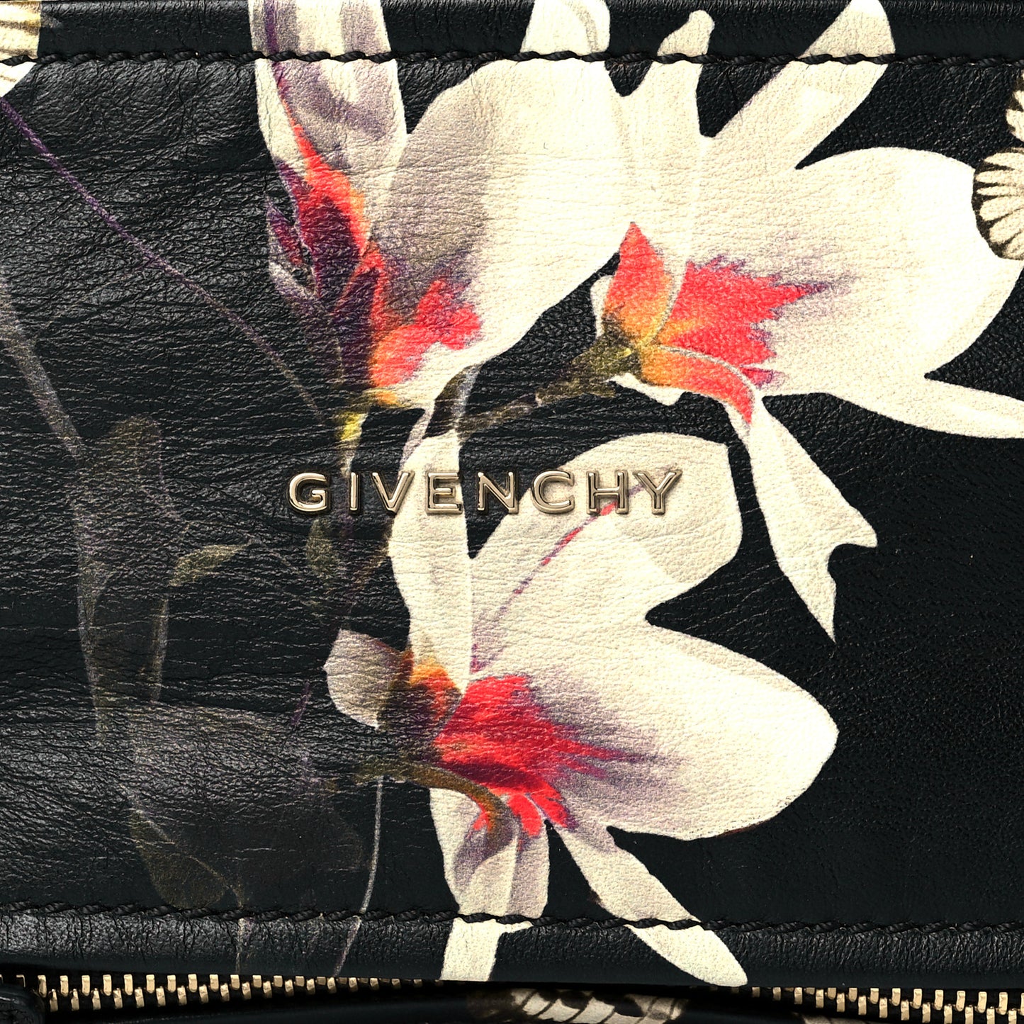 Lambskin Magnolia and Moth Print Mini Pandora Black