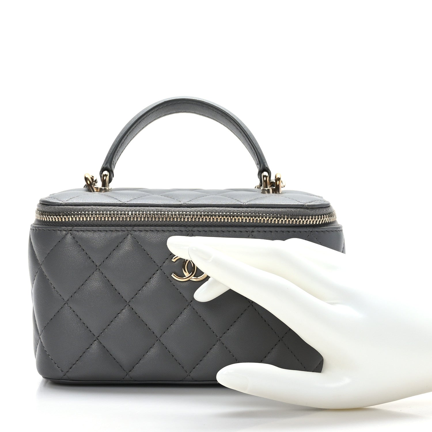 Chanel Lambskin Quilted Small Top Handle Vanity Case With Chain Dark Grey 3 of 12