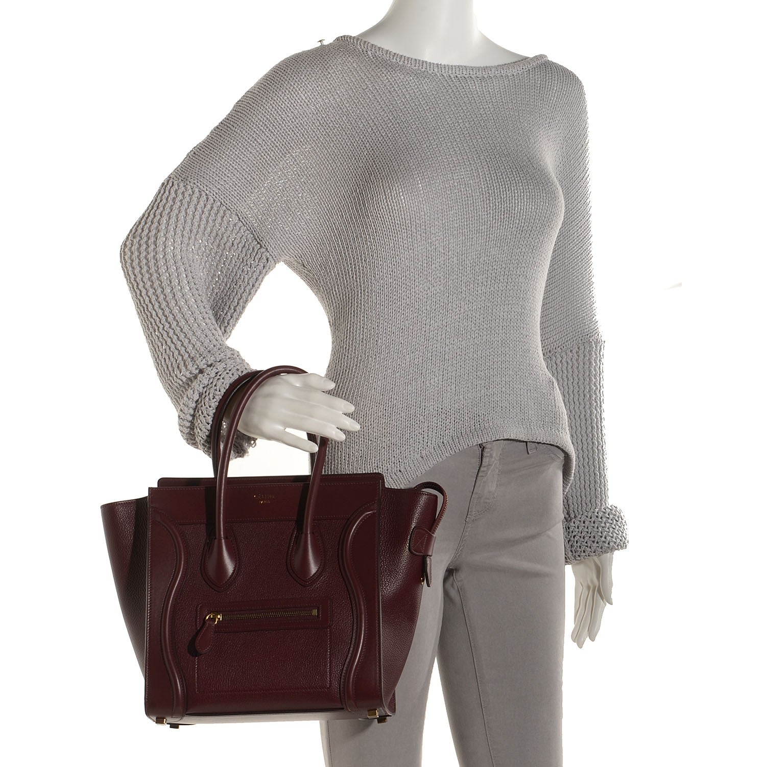 Celine Goatskin Calfskin Micro Luggage Burgundy 2 of 7
