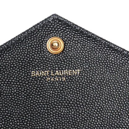 Saint Laurent Grain De Poudre Matelasse Chevron Monogram Envelope Chain Wallet Black 6 of 8