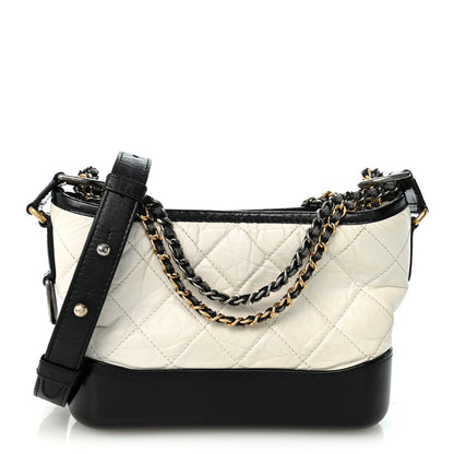 Chanel Aged Calfskin Quilted Small Gabrielle Hobo Black White 1 of 11