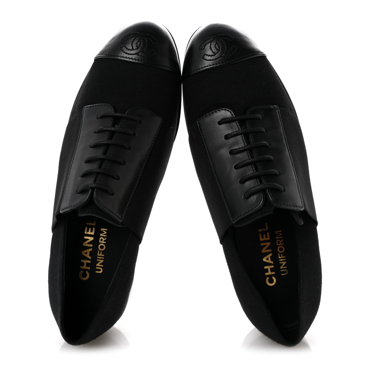 Chanel Calfskin Elastic Lace Up Cap Toe CC Loafers 35 Black 2 of 9