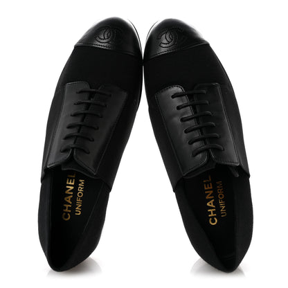 Chanel Calfskin Elastic Lace Up Cap Toe CC Loafers 35 Black 2 of 9