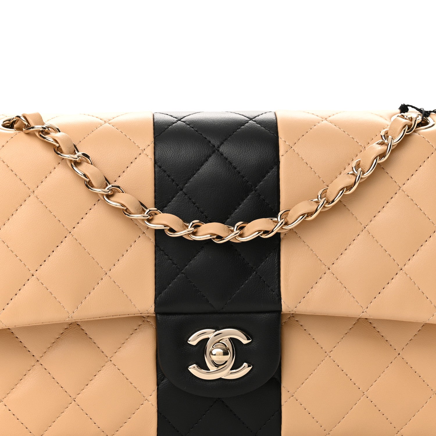 Chanel Lambskin Quilted Medium Double Flap Beige Black 8 of 11