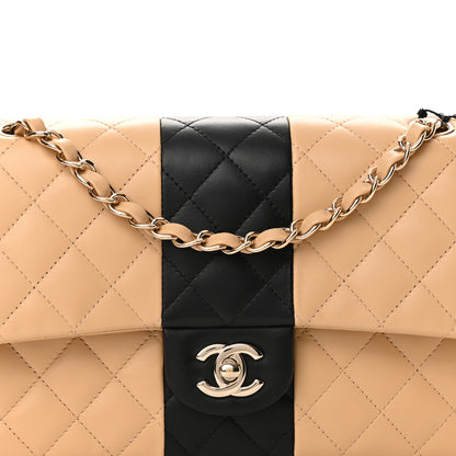 Chanel Lambskin Quilted Medium Double Flap Beige Black 8 of 11