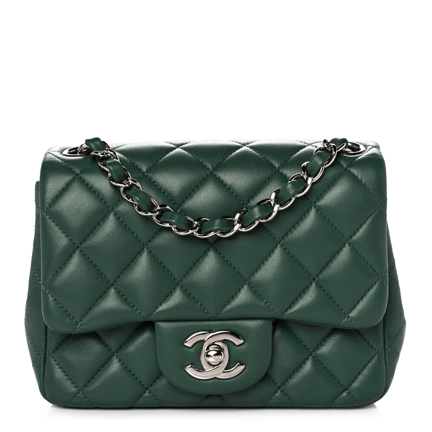 Lambskin Quilted Mini Square Flap Green