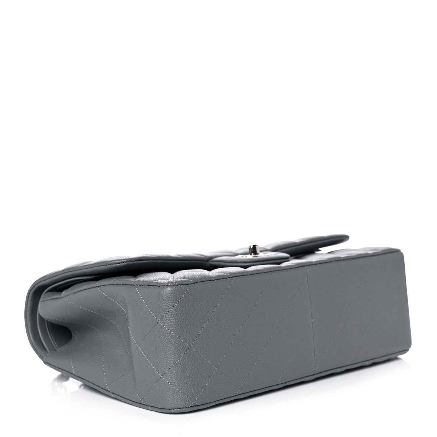 Caviar Quilted Jumbo Double Flap Grey