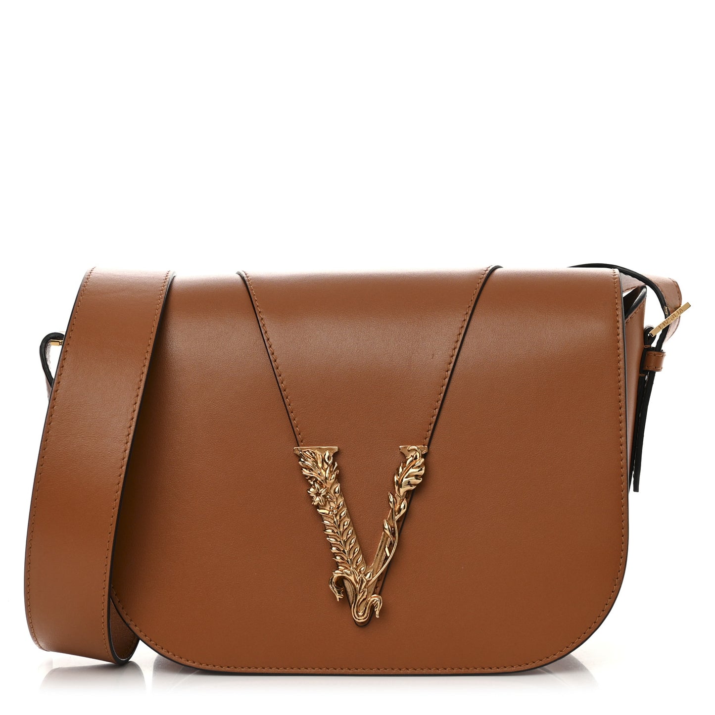 Grained Calfskin Virtus Shoulder Bag Brown