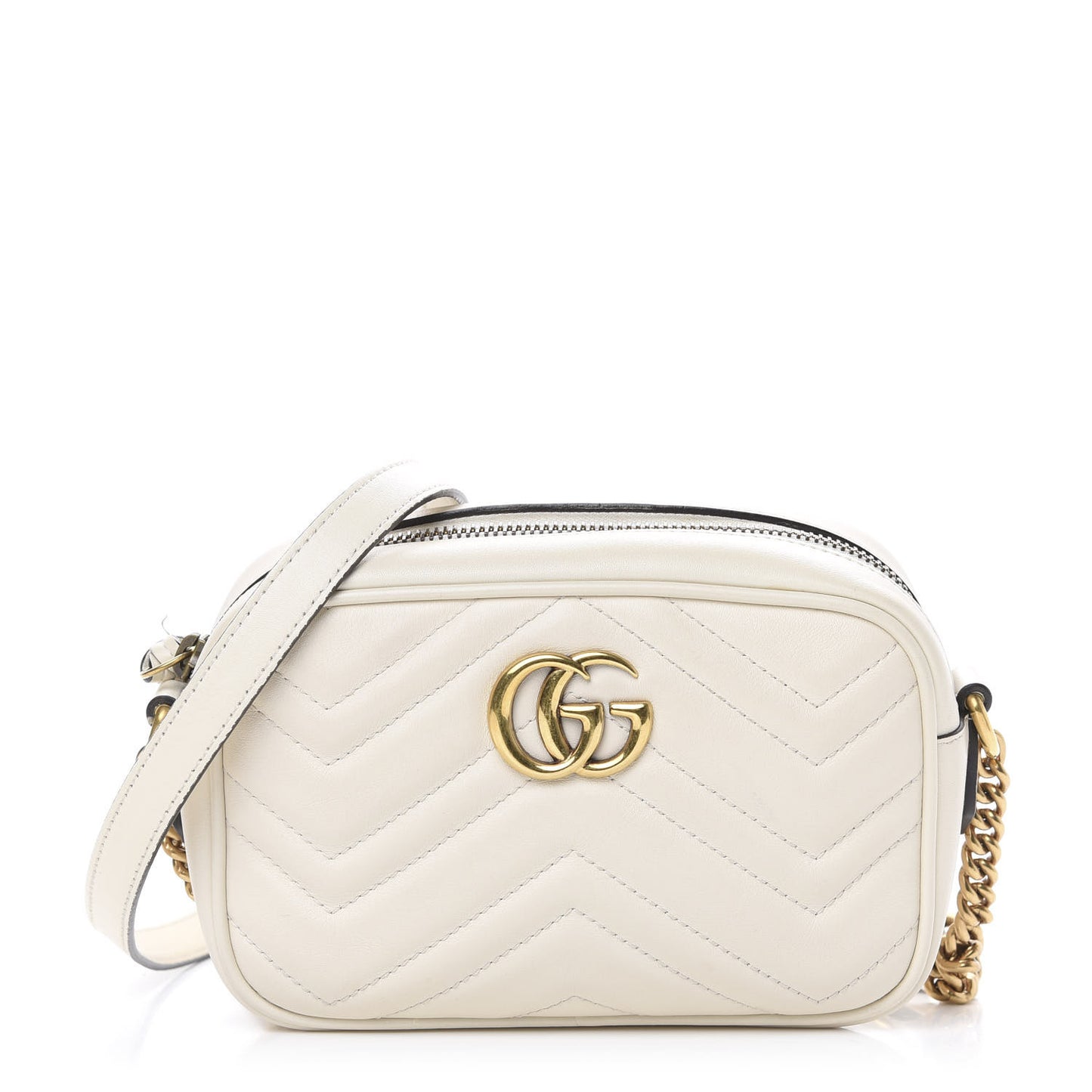 Calfskin Matelasse Mini GG Marmont Chain Shoulder Bag White
