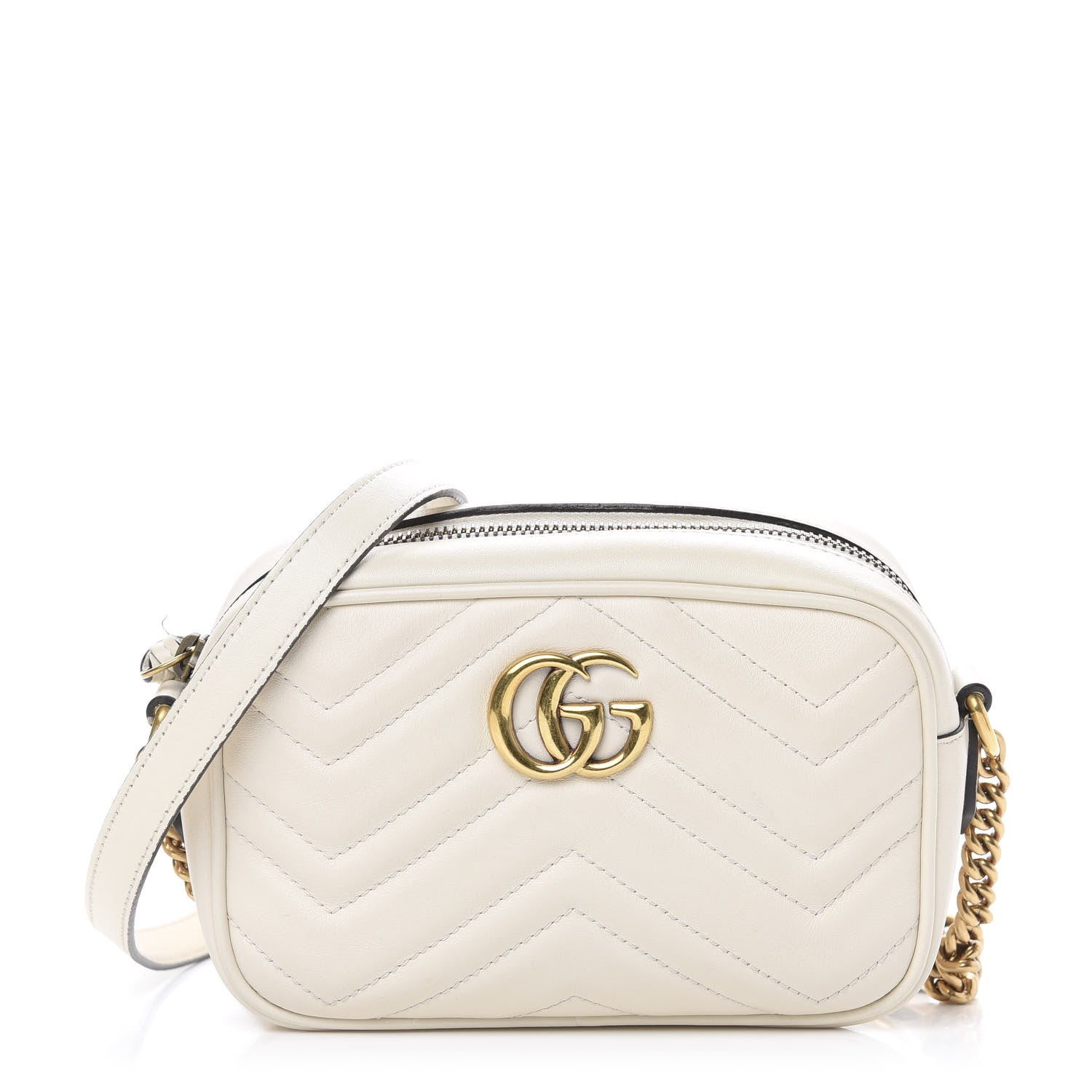Gucci Calfskin Matelasse Mini GG Marmont Chain Shoulder Bag White 1 of 16