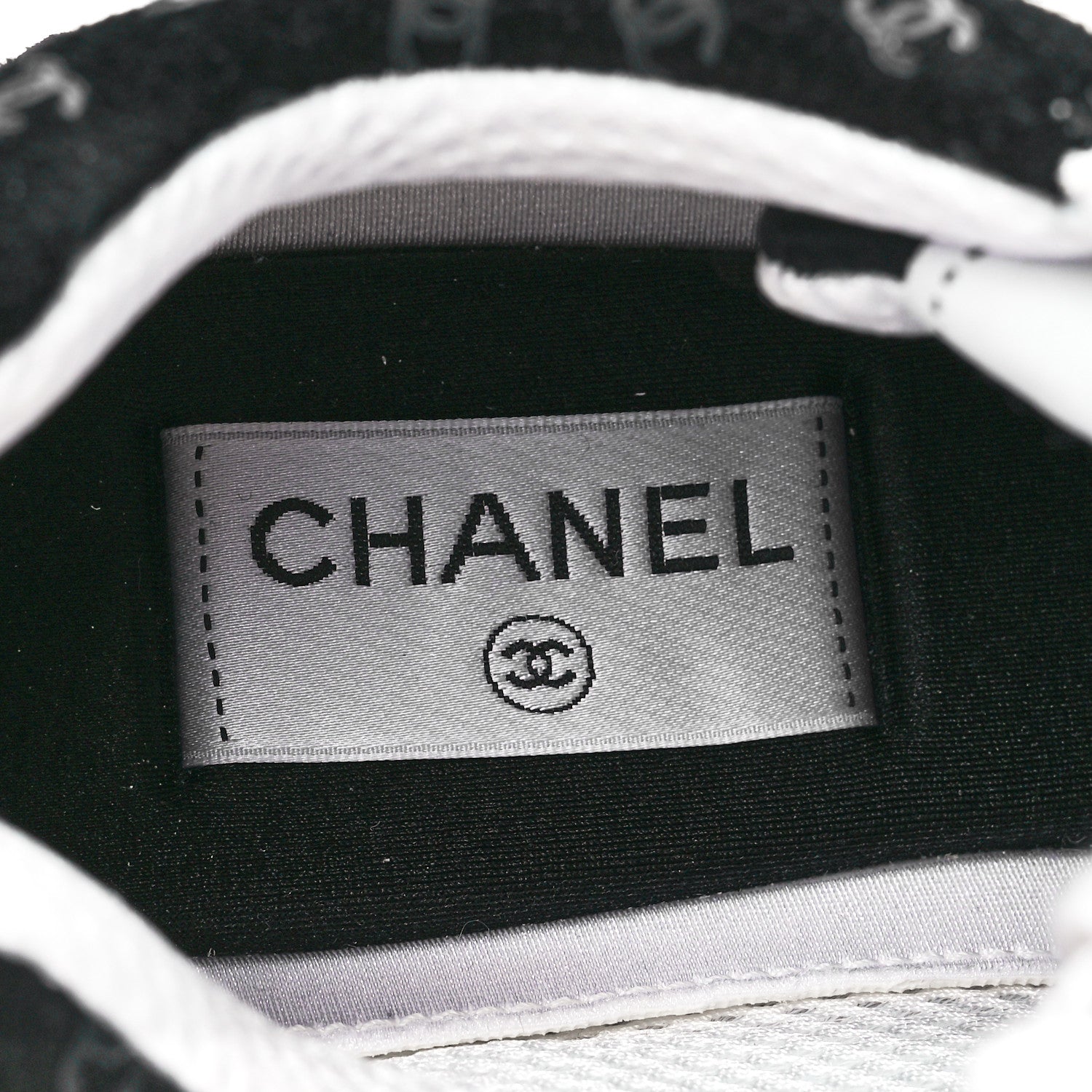 Chanel Nylon Suede Calfskin Printed CC Sneakers 40 White Black 7 of 9