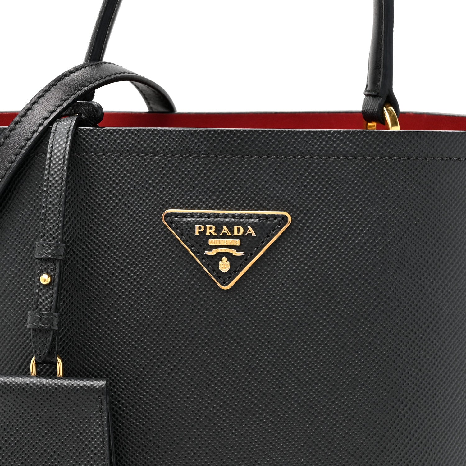 Prada Saffiano Cuir Medium Panier Bucket Bag Black Fuoco 7 of 12