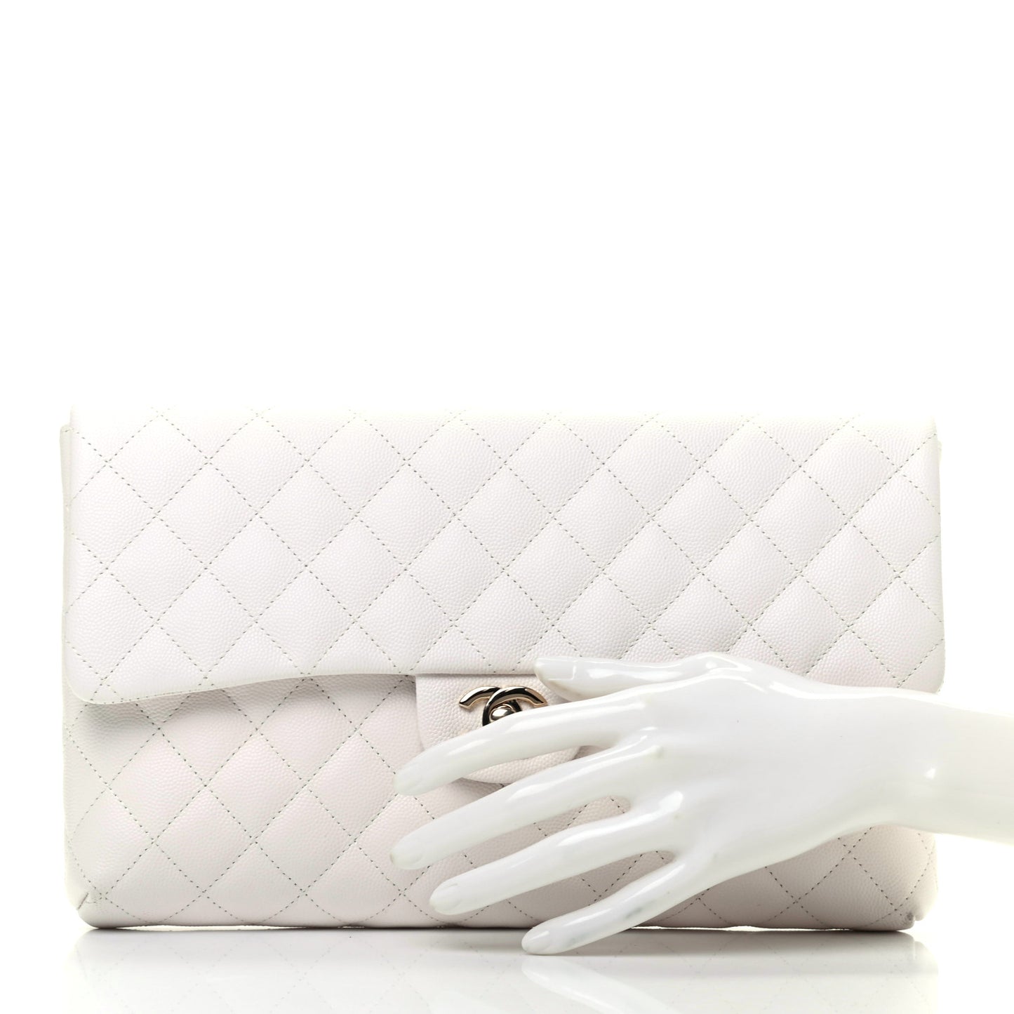 Caviar Quilted Flap Clutch White