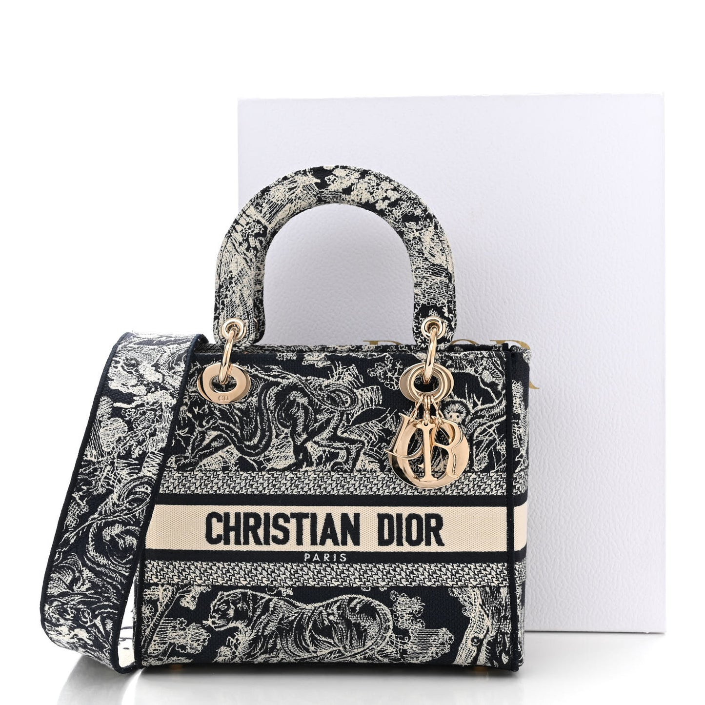 Canvas Toile De Jouy Reverse Embroidered Medium Lady D-Lite Navy