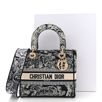 Christian Dior Canvas Toile De Jouy Reverse Embroidered Medium Lady D-Lite Navy 11 of 11