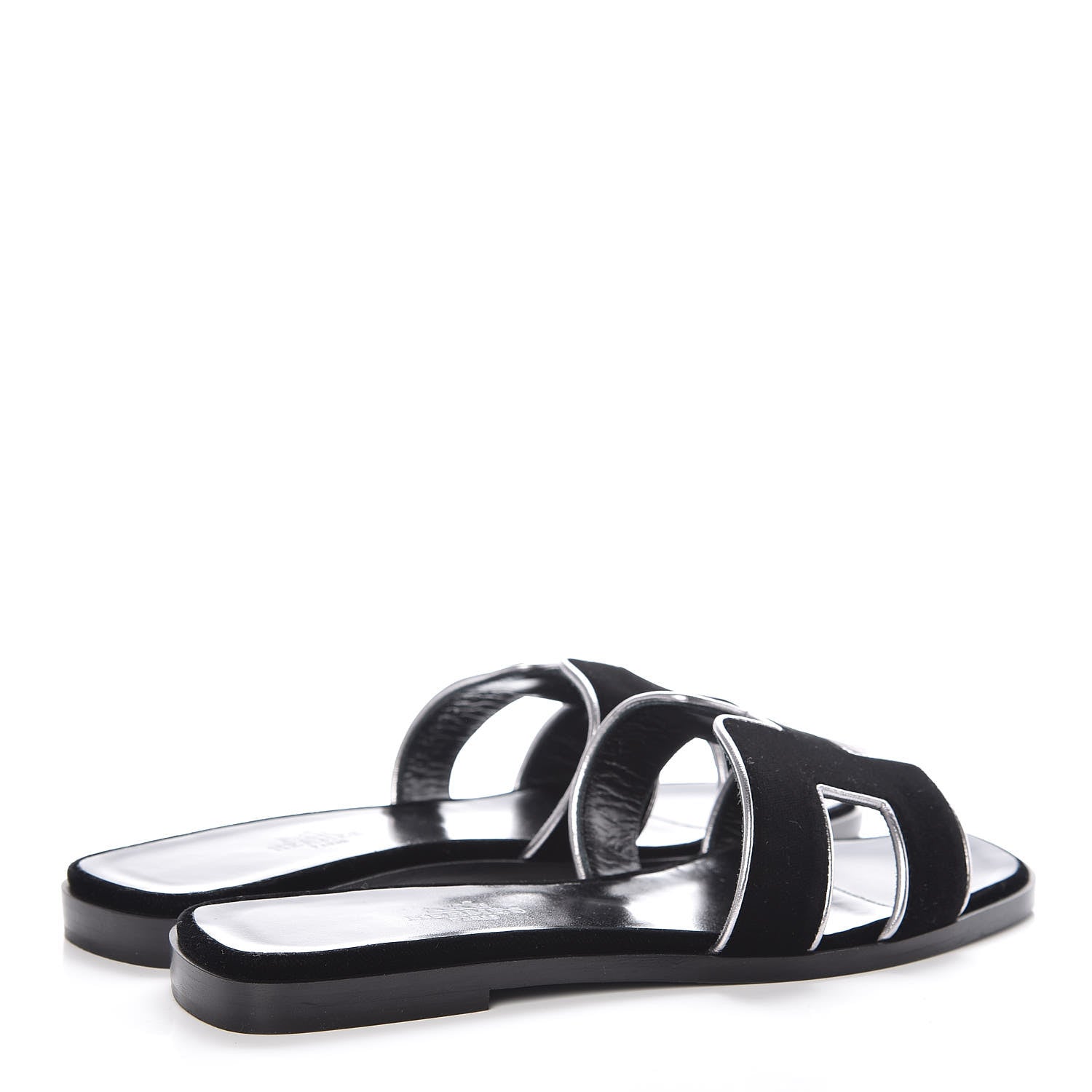 Hermes Velvet Nappa Oran Sandals 36 Black Argent Vieilli 4 of 7