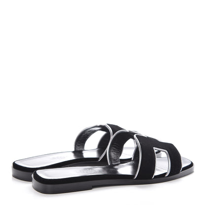 Hermes Velvet Nappa Oran Sandals 36 Black Argent Vieilli 4 of 7