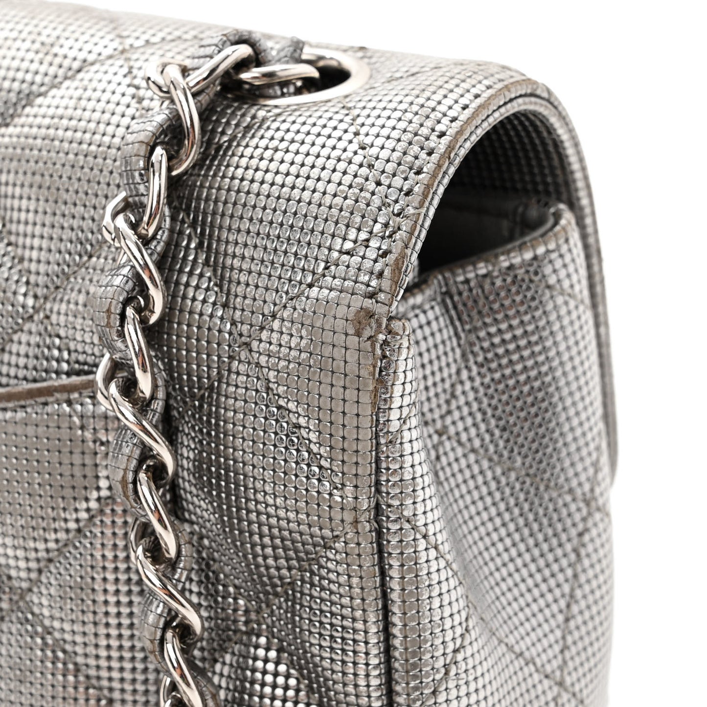 Metallic Calfskin Quilted Pixel Effect Mini Rectangular Flap Dark Silver