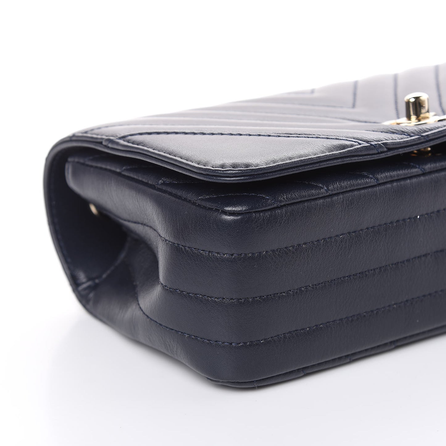 Calfskin Chevron Quilted Mini Statement Flap Navy Blue