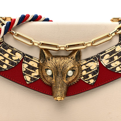 Gucci Goatskin Snakeskin Fox Broche Shoulder Bag White Red 8 of 12