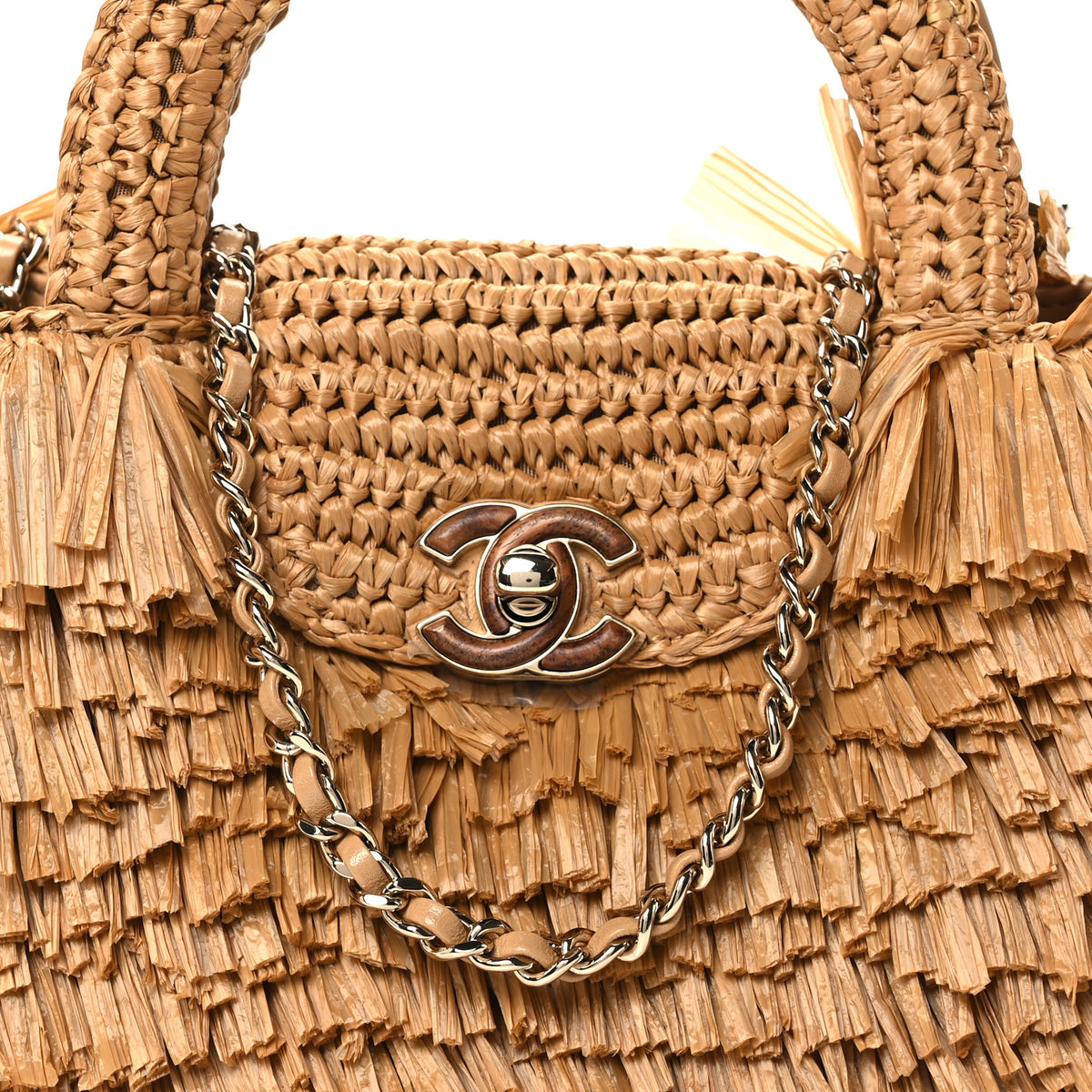 Raffia Fringe Nano Kelly Shopper Dark Beige