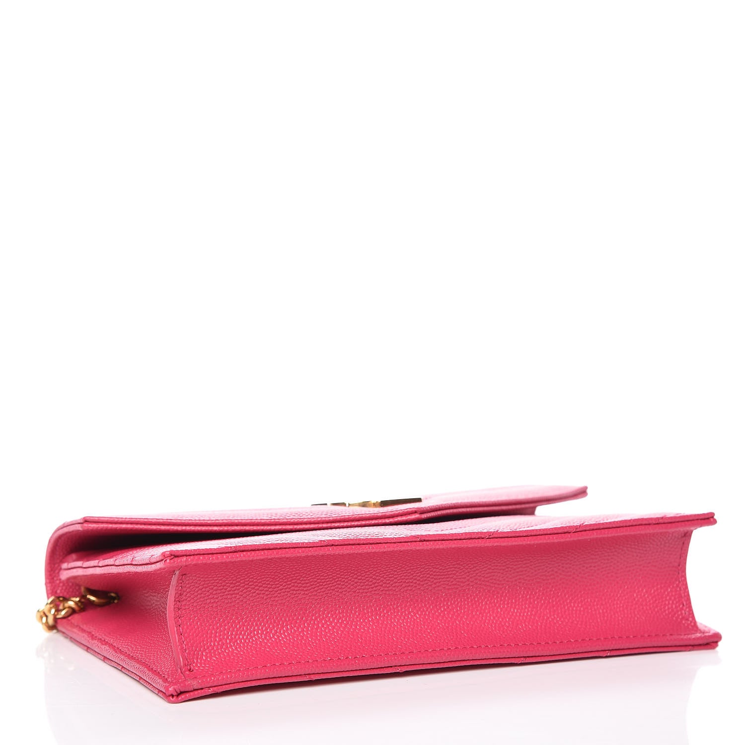 Saint Laurent Grain De Poudre Matelasse Chevron Monogram Envelope Chain Wallet Bubblegum 4 of 12