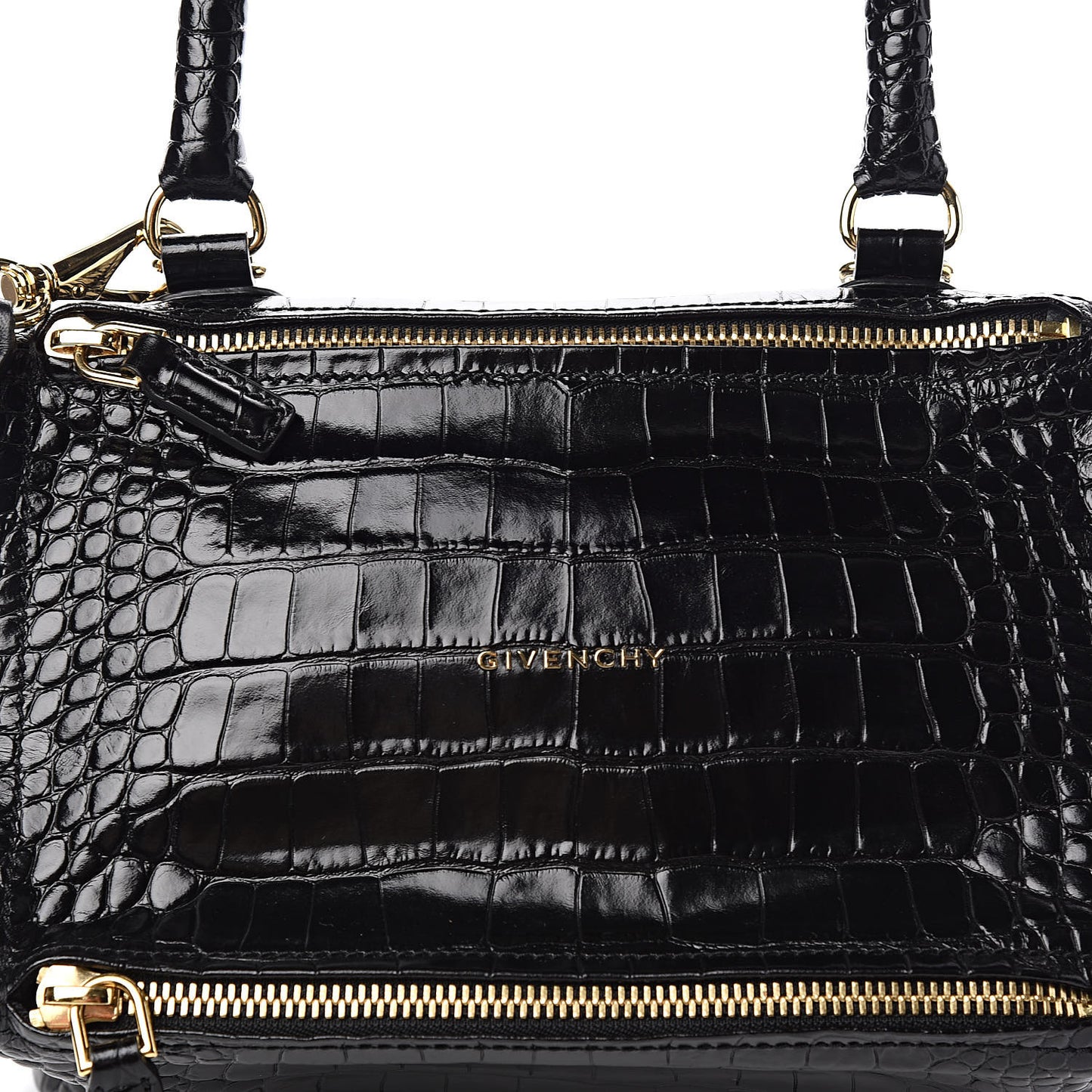 Calfskin Crocodile Embossed Small Pandora Black