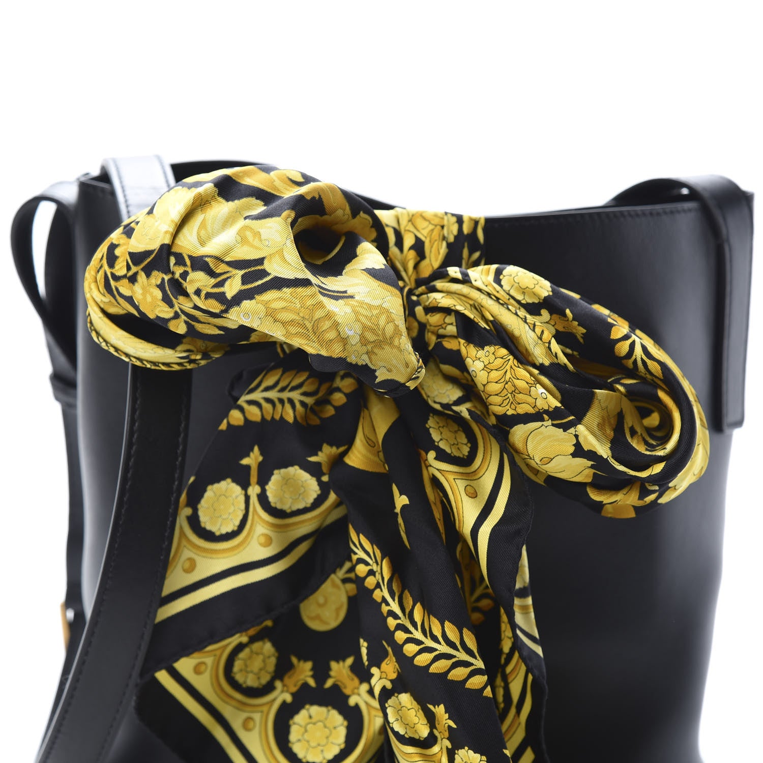 Versace Calfskin Barocco Scarf Bucket Bag Black 8 of 10