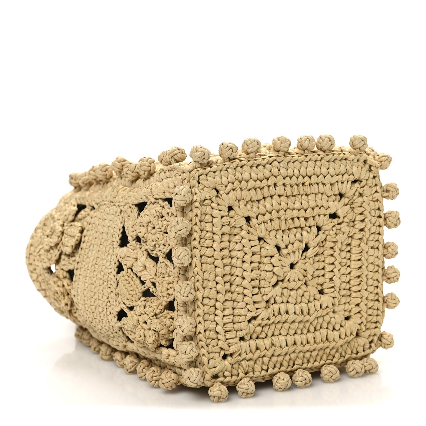 Woven Raffia Floral Embellished D-Bubble Bucket Bag Natural